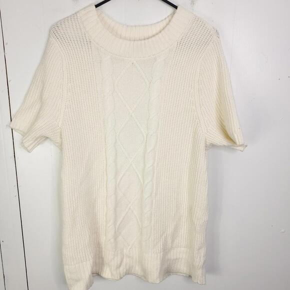Torrid Sweater Womens 2X Short Sleeve Neutral Cream Waffle Cable Knit Classic - Picture 1 of 9
